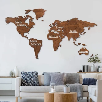 3D Holz Weltkarte braun - 130x100 cm 