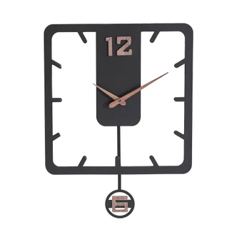 Holz-Wanduhr mit Pendel | MDF | mattschwarz, quadratisch, 52 x 40 cm Holz-Wanduhr mit Pendel | MDF | mattschwarz, quadratisch, 52 x 40 cm