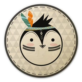Cuadro de madera - Pingüino indio - Redondo 