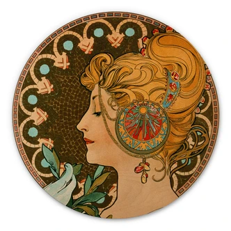 Wandcirkel Hout Mucha - Feathers 