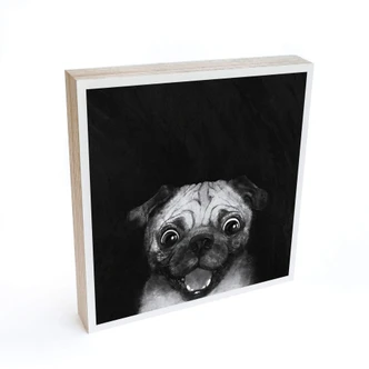 Tableau sur bois à poser - Graves - Snuggle Pug - 15x15 cm 