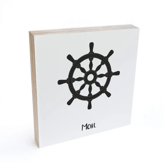Holzbild zum Hinstellen - Moin mit Steuerrad - 15x15 cm 