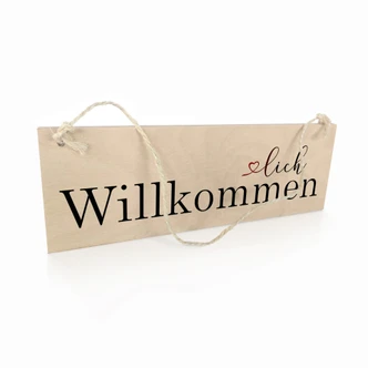 Targa in legno - Herzlich Willkommen 