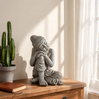 Schlafender Buddha aus Kunststein, betongrau | 34x31x40 cm Schlafender Buddha aus Kunststein, betongrau | 34x31x40 cm