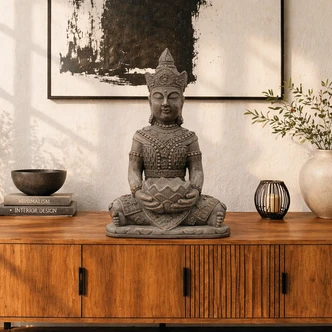 Meditierender Buddha aus Kunststein, betongrau | 41x30x45 cm Meditierender Buddha aus Kunststein, betongrau | 41x30x45 cm