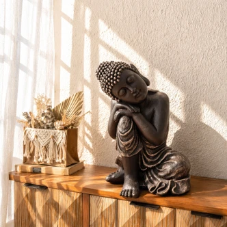 Schlafender Buddha aus Kunststein, schwarz | 34x31x40 cm Schlafender Buddha aus Kunststein, schwarz | 34x31x40 cm