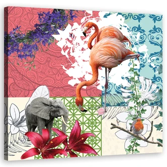 Canvasbillede, Flamingo-collage 