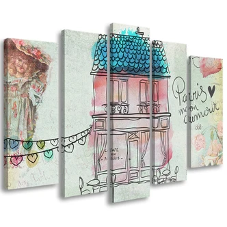 Leinwandbild 5 teilig, Farbiges Haus 