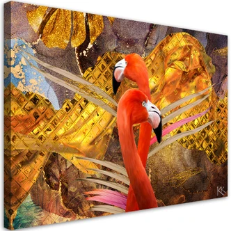 Canvasbillede, Flamingo guld dyr 