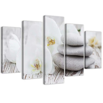 Leinwandbild 5 teilig, Orchideen-Zen-Spa-Steine 
