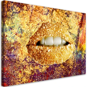 Canvas schilderij, abstract gouden lippen 