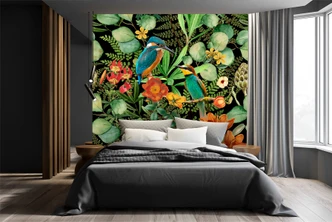 Fototapete, Tropische Exotische Vögel auf grünem Hintergrund - Andrea Haase 