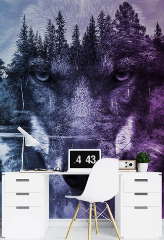 Fototapete, Wolf Wald im Nebel Fototapete, Wolf Wald im Nebel