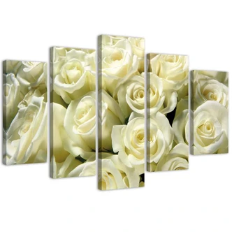 Leinwandbild 5 teilig, Weiße Rosen Blumen Natur 