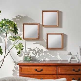 Wandspiegel 3er Set Holz klein - Bangkok - 26x26 cm 
