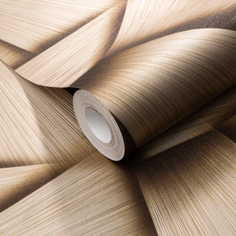 papier peint intissé avec des formes géométriques et effet métallique en or 