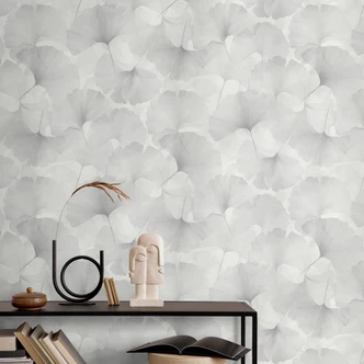 Carta da parati con motivo a foglie Elysium bianco 