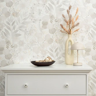 Vliestapete, Blättermotivtapete Secret Garden hellgrau 