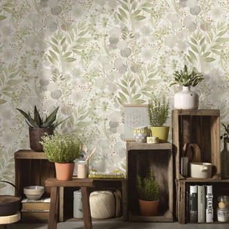 Vliestapete, Blättermotivtapete Secret Garden hellgrün 