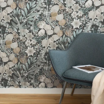 Vliestapete, Blättermotivtapete Secret Garden blau 