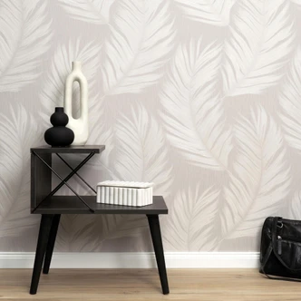 Icke-vävd tapet, tapet med bladmotiv Aurora ljus taupe 