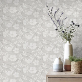 Vliestapete, Blumenmotivtapete La Terrasse hellgrau 