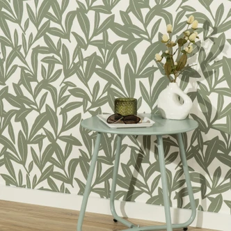 Vliestapete, Blumenmotivtapete La Terrasse grün, creme 