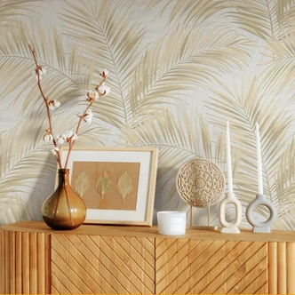 Vliestapete, Blättermotivtapete Cameo beige 