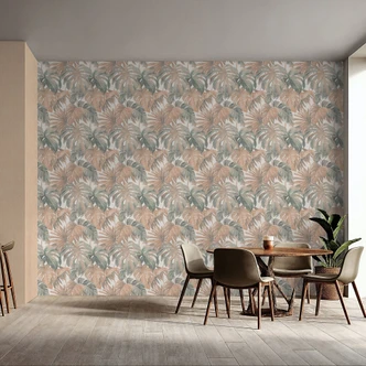 Ikke-vævede tapetblade i beige blå greige tropisk moderne med monstera-look Ikke-vævede tapetblade i beige blå greige tropisk moderne med monstera-look
