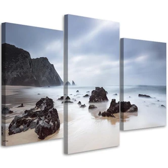 Leinwandbild 3-teilig, Meer Felsen Himmel 