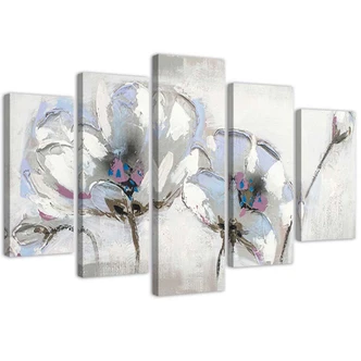 Wandbild 5-teilig, Gemalte Blumen Weiß 