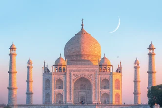 Poster Taj Mahal - Zonsondergang, poster (120 x 80 cm) 