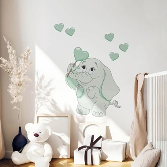 Wandtattoo Elefantenbaby mit Herzen (grün) 