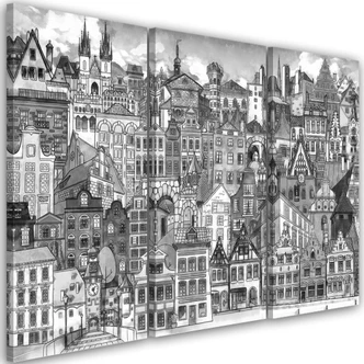 Leinwandbild 3 teilig, Fröhliche Stadt 