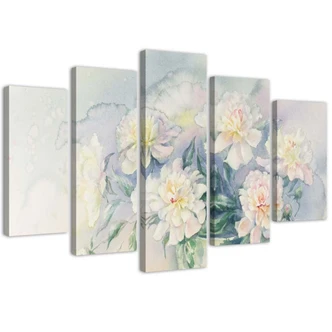 Leinwandbild 5 teilig, Blumenstrauß Blumen Weiß 