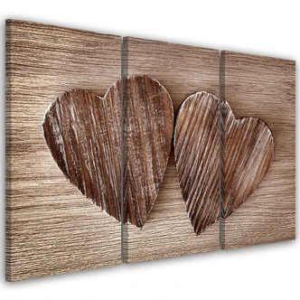 Leinwandbild 3-teilig, Herz Holz Braun Retro Shabby 