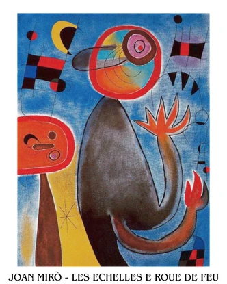 Poster Ladders Cross the Blue Sky in a Wheel of Fire Impression d'art, Joan Miró (24 x 30 cm) 