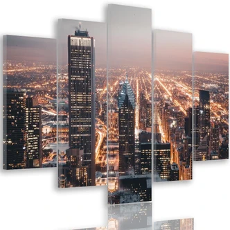 Wandbild 5-teilig, Wolkenkratzer Stadt Nacht 