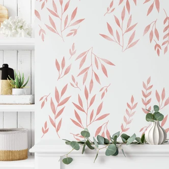 Wandtattoo eingefärbte Blätter Watercolour rosé 