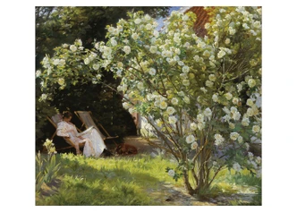 Poster Marie in de tuin (De rozen) Kunstdruk, Peder Severin Kroyer (50 x 40 cm) 