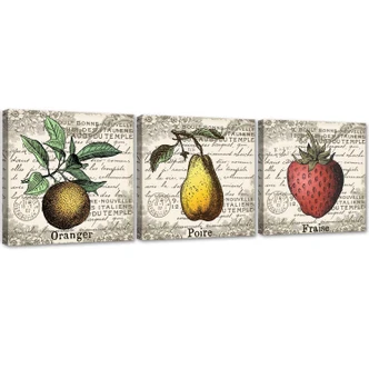 Stampa su tela 3 pezzi Frutta retrò 