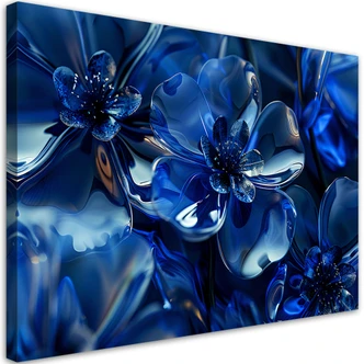 Leinwandbild, Blaue Glasblumen 3D 