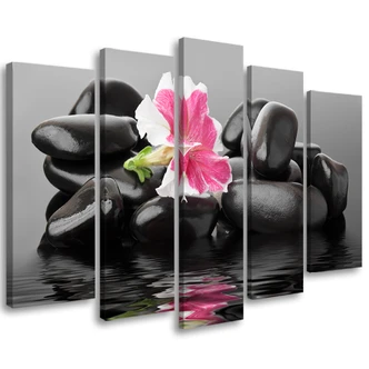 Leinwandbild 5 teilig, Steine Blume Zen Spa 