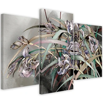Leinwandbild 3 teilig, Iris Blumen im Wind 