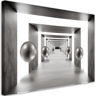 Leinwandbild, Tunnel Silber 3D Kugeln 
