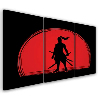Leinwandbild 3-teilig, Samurai Japan Sonne 