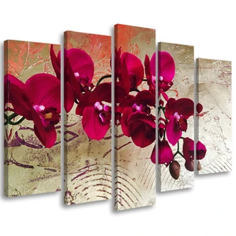 Leinwandbild 5 teilig, Orchidee Blumen Rosa 