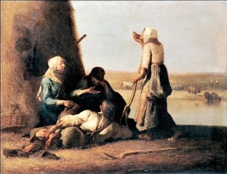 Poster De rust van de hooimaker Kunstdruk, Jean-François Millet (80 x 60 cm) 