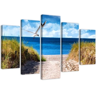 Leinwandbild 5 teilig, Landschaft Meer Strand Gras 