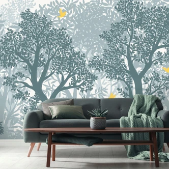 Fotobehang, landschap behang La Terrasse lichtblauw 2,7 x 3 m 